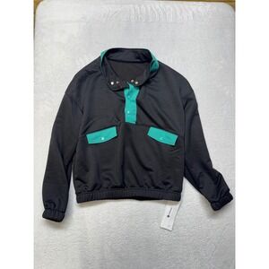 Fisoew Womens Black Teal Colorblock Snap Neck Pullover Activewear Small G7F897